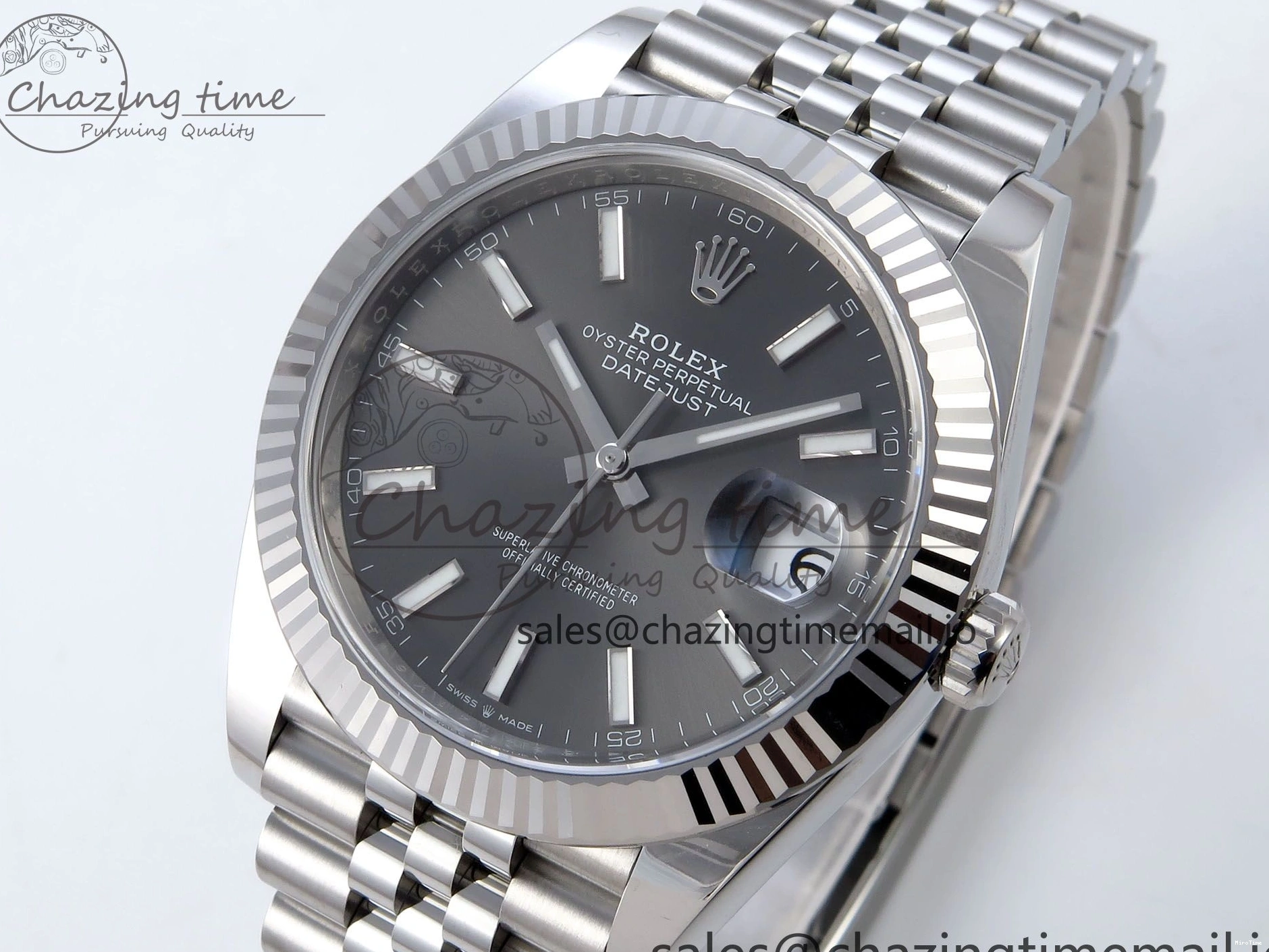 MiroTime 0320 DateJust 126334 41mm Clean 1:1 Best Edition 904L Steel Gray Stick Dial on Jubilee Bracelet VR TravelReady 895